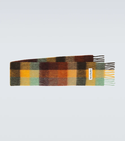 Shop Acne Studios Checked Wool-blend Scarf In Chestnut Brown/yellow/green