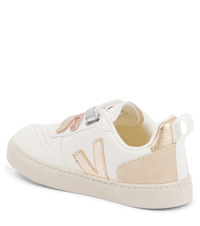 Shop Veja V-10 Leather And Suede Sneakers In Multico Extra White Shiny