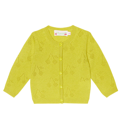 Shop Bonpoint Baby Tibile Perforated Cashmere Cardigan In Lime