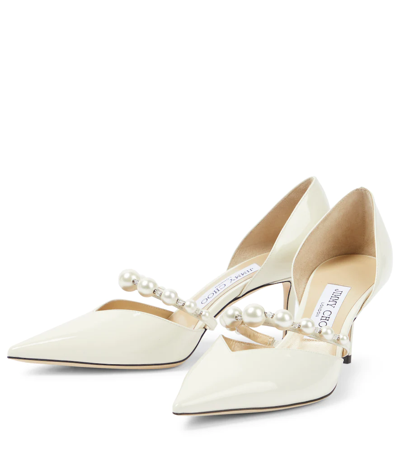 Shop Jimmy Choo Aurelie 65 Patent Leather Pumps In Latte/white