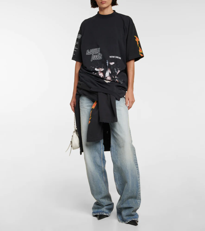 Shop Balenciaga Printed Cotton Jersey T-shirt In Mix Of Black W