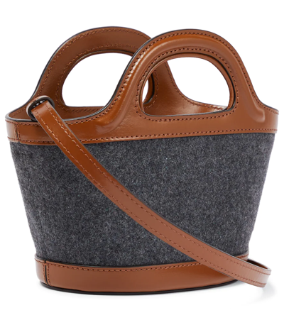 Shop Marni Tropicalia Micro Felt And Leather Bag In Dark Grey/moca