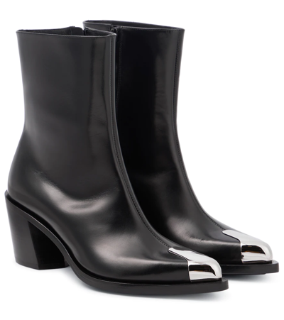 Shop Alexander Mcqueen Leather Ankle Boots In Black/silver