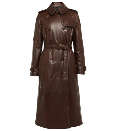 Shop Burberry Leather Trench Coat In Dark Truffle Brown