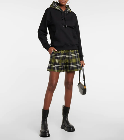 Shop Burberry Checked Cotton Shorts In Dark Olive Green Chk