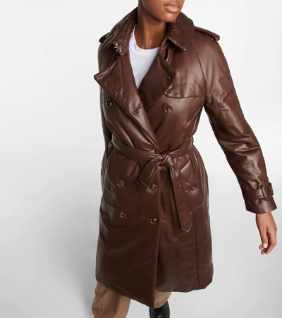 Shop Burberry Leather Trench Coat In Dark Truffle Brown