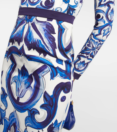 Shop Dolce & Gabbana Printed Silk Midi Dress In Tris Maioliche F.bco