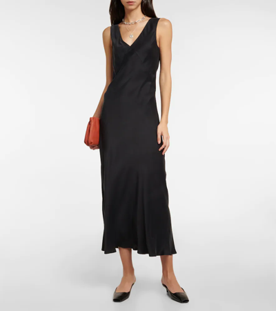 Shop Asceno Bordeaux Silk Satin Slip Dress In Black