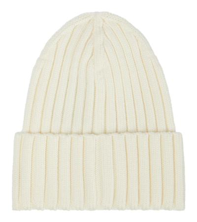 Shop Moncler Ribbed-knit Virgin Wool Beanie In White