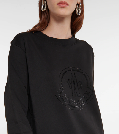 Shop Moncler Logo Cotton-blend Jersey Sweatshirt In Black