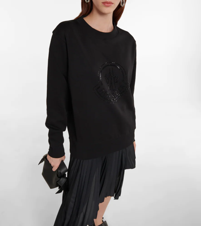 Shop Moncler Logo Cotton-blend Jersey Sweatshirt In Black