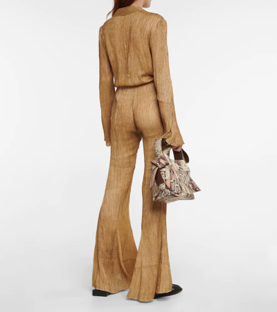 Acne Studios Teba Crinkled Wrap-over Silk Top In Caramel Brown