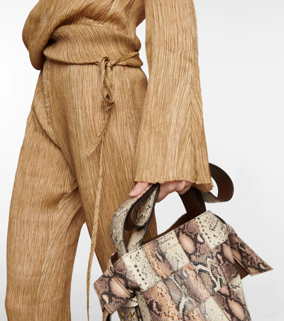 Acne Studios Teba Crinkled Wrap-over Silk Top In Caramel Brown
