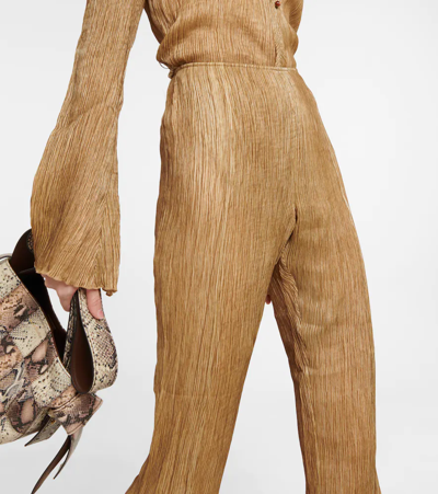 Shop Acne Studios Pleated Silk Pants In Caramel Brown
