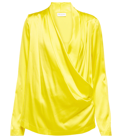 Shop Dries Van Noten Silk-blend Satin Blouse In Yellow
