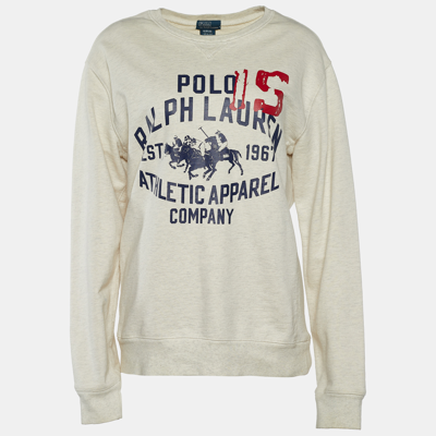 Pre-owned Polo Ralph Lauren Polo By Ralph Lauren Cream Logo Print Crew Neck Sweatshirt Xl