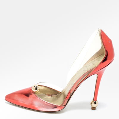 Pre-owned Roger Vivier Metallic Red Pvc And Leather Pointed Toe Pumps Size 38.5