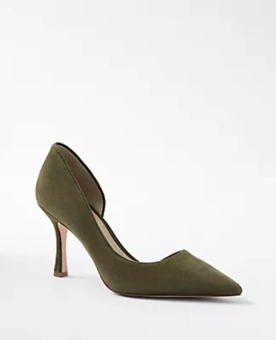 Shop Ann Taylor D'orsay Suede Pumps In Deep Olive
