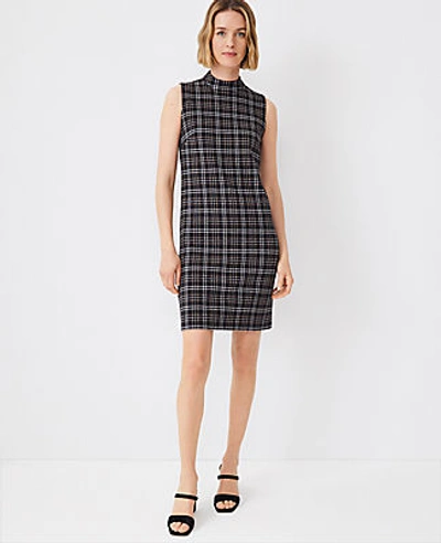 Shop Ann Taylor Plaid Mock Neck Shift Dress In Black