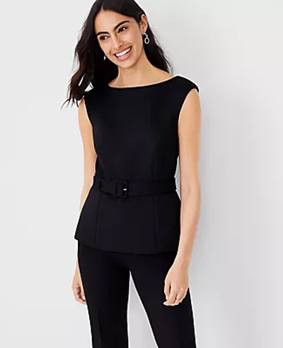 Ann Taylor The Belted Top In Double Knit In Black