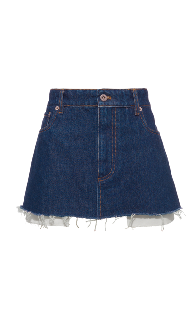 Shop Miu Miu Raw-edge Denim Mini Skirt In Medium Wash