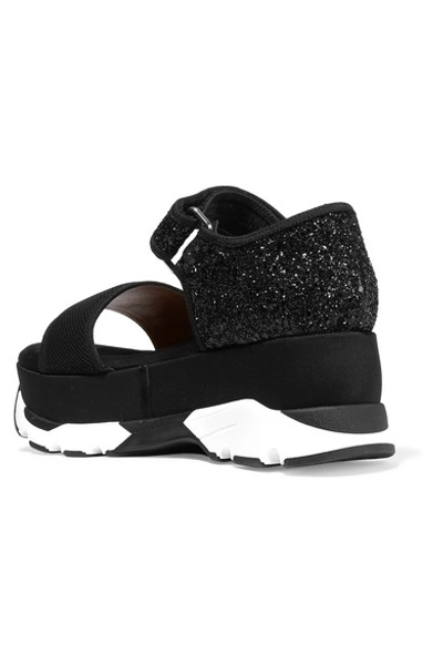 Shop Marni Mesh And Glittered Twill  Platform Sandals