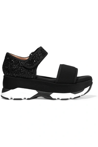 Shop Marni Mesh And Glittered Twill  Platform Sandals