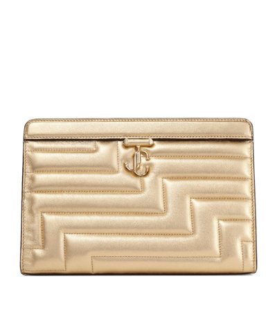 Shop Jimmy Choo Leather Avenue Avenue Pouch In Gold