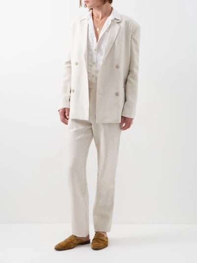 Albus Lumen Elasticated-waist Linen Suit Trousers In Beige