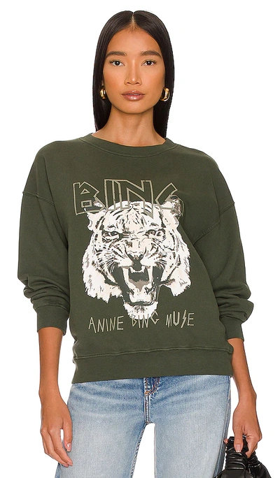 Shop Anine Bing Tiger Sweatshirt In Dark Green