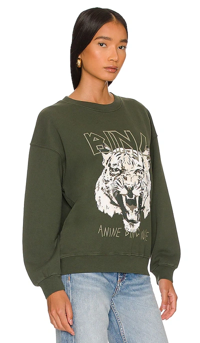 Shop Anine Bing Tiger Sweatshirt In Dark Green