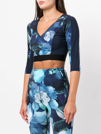 Shop Marchesa Abstract-pattern V-neck Top In Blau
