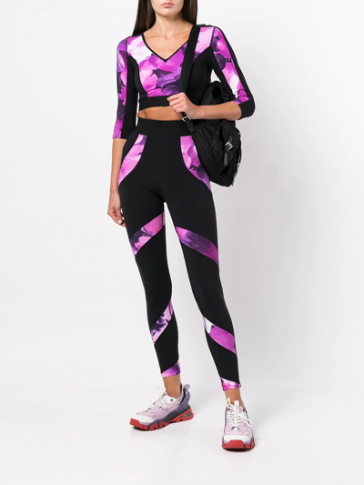 Shop Marchesa High-waisted Abstract-print Leggings In Schwarz