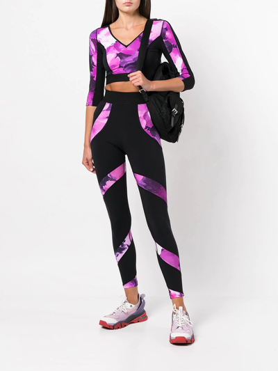 Marchesa High-waisted Abstract-print Leggings In Schwarz