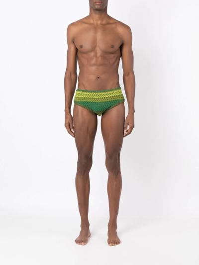 Shop Amir Slama Crochet-knit Swimming Trunks In Green
