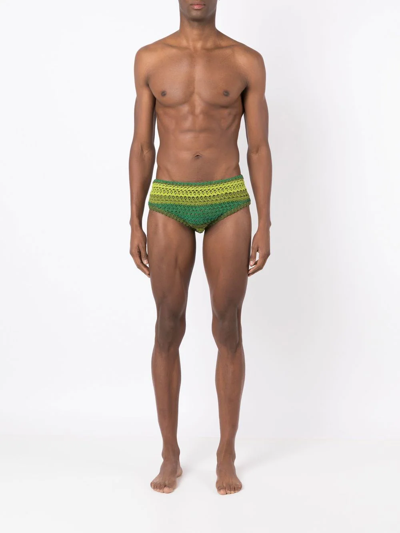 Amir Slama Crochet-knit Swimming Trunks In Green