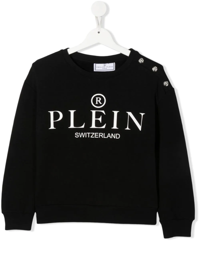 Philipp Plein Junior Logo-print Button-detail Sweatshirt In Black