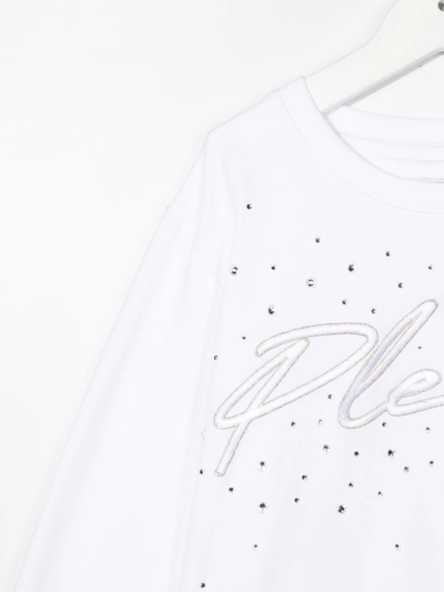 Shop Philipp Plein Junior Embroidered-logo Long-sleeved T-shirt In White