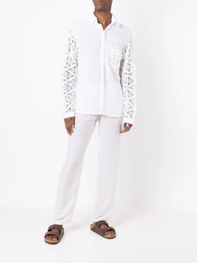 Shop Amir Slama Crochet-detail Long-sleeved Shirt In White