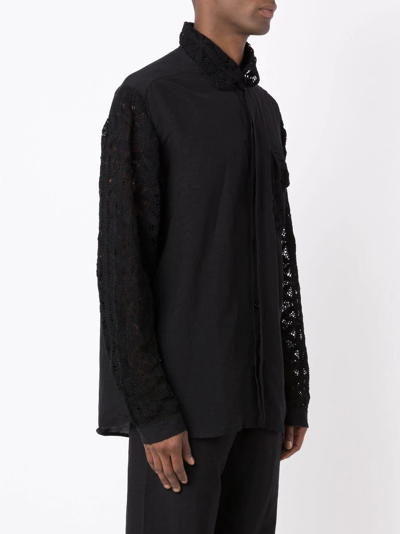 Shop Amir Slama Crochet-detail Long-sleeved Shirt In Black