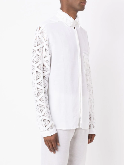 Shop Amir Slama Crochet-detail Long-sleeved Shirt In White