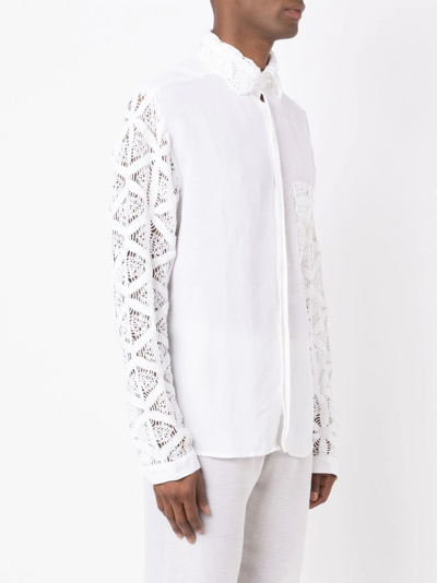 Amir Slama Crochet-detail Long-sleeved Shirt In White