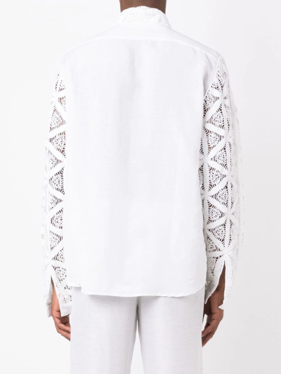 Shop Amir Slama Crochet-detail Long-sleeved Shirt In White