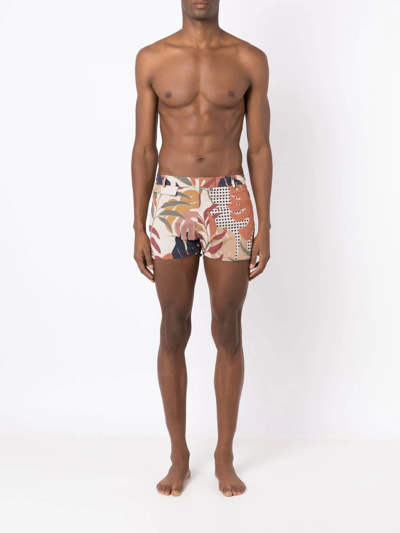 Amir Slama Leaf-print Swim Shorts In Brown
