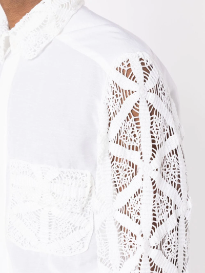 Shop Amir Slama Crochet-detail Long-sleeved Shirt In White
