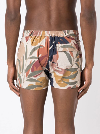 Amir Slama Leaf-print Swim Shorts In Brown