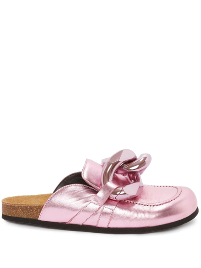 Shop Jw Anderson Chain Metallic Mules In Pink