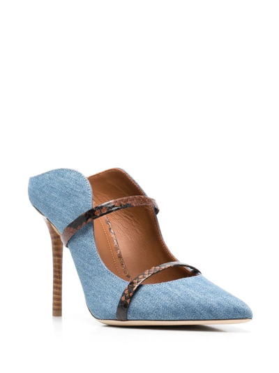 Shop Malone Souliers Maureen Pointed-toe Denim Pumps In Blue