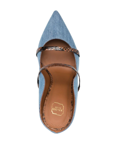 Shop Malone Souliers Maureen Pointed-toe Denim Pumps In Blue