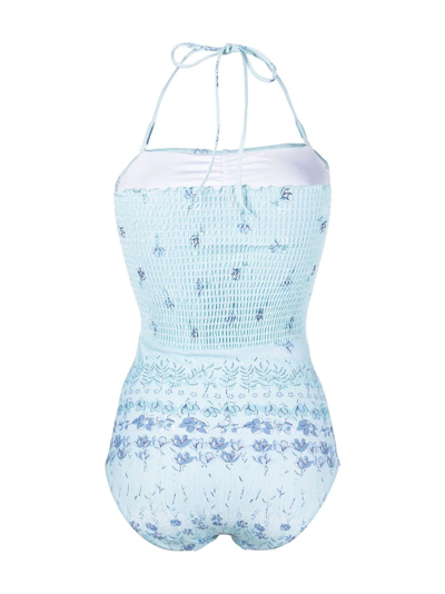 Shop Stella Nova Floral-print Halterneck Swimsuit In Blue
